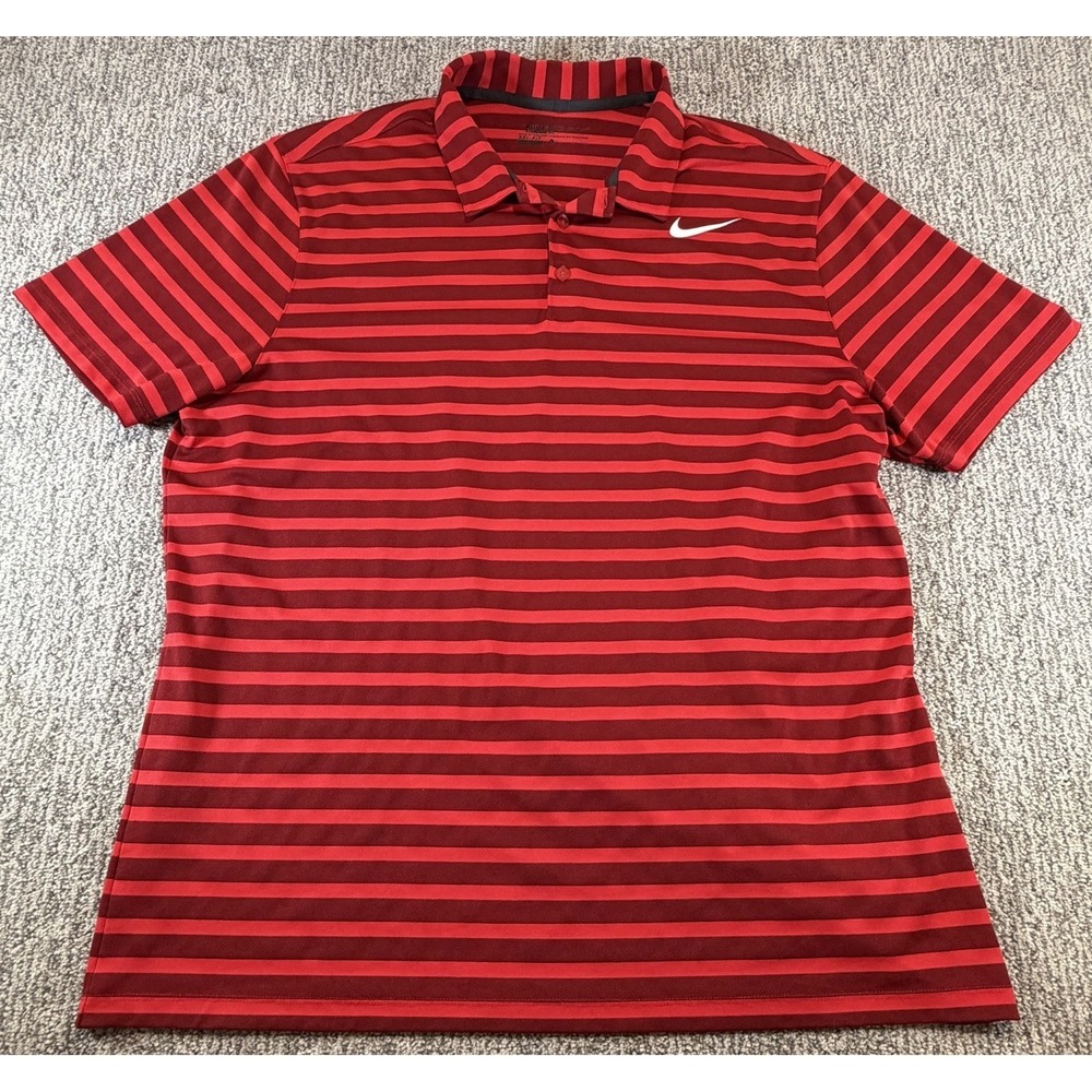 Nike Men's XL Dri-Fit Golf Striped Polo‎ Shirt in Red Maroon Performance 833065